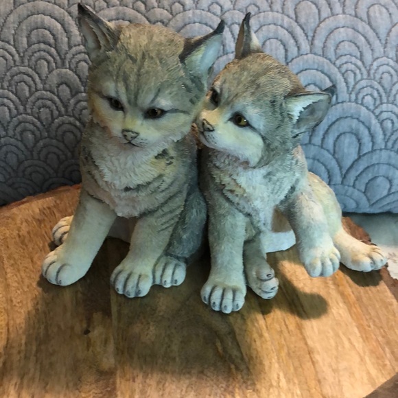 country artists Other - Lynx Cub Pair Handpainted #02559 Vintage HEAVY Big Cats Gray Fur Decor Nature